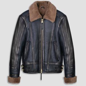 Blouson d'aviateur en cuir de vachette véritable marron foncé pour homme avec veste polaire Sherpa pour homme en peau de mouton - Product Image 6
