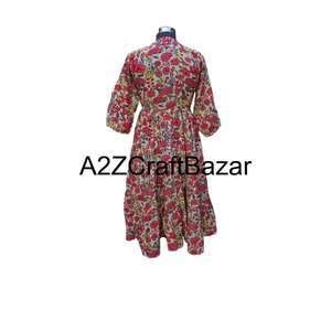 Robe midi en coton himanshi faite à la main en Inde, imprimé floral, tissu naturel confortable, tenue décontractée pour les fêtes, pour femmes - Product Image 6