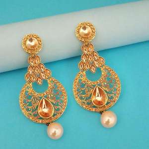 Kriaa Gold Plated Brown Austrian Stone Dangler <b>Earrings</b> Ethnic Religious <b>Drop</b> <b>Earrings</b> with <b>Pearl</b> Diamond for Party Gift 1312960 - Product Image 1