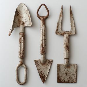 Ensemble d'outils de plantation en fer vintage en vernis patiné fait à la main conçu pour combiner la fonction de jardinage avec la décoration rustique - Product Image 4