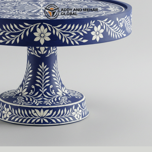 แท่นวางเค้กฝังกระดูกสีฟ้าทำมือแท่นวางลายดอกไม้สุดหรูสำหรับขนมหวาน - Product Image 5