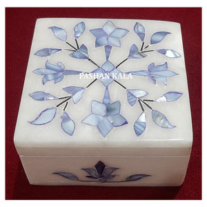 กล่องสี่เหลี่ยมฝังทำด้วยมือสีฟ้างานดีกล่องเครื่องประดับหินอ่อนสีขาวมุกสำหรับตกแต่งบ้านและของขวัญ - Product Image 2