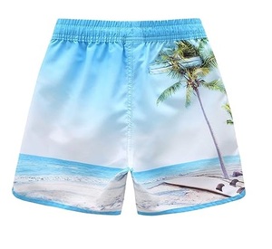 Short de bain écologique pour hommes, mode estivale, logo personnalisé, imprimé de flammes, design en maille solide, taille élastique, noir, vente en gros - Product Image 1