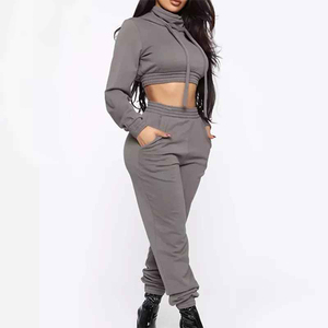 Survêtement d'hiver en coton biologique solide pour femmes surdimensionné Tech polaire à capuche survêtement survêtement grande taille taille élastique ensemble 2 pièces - Product Image 3