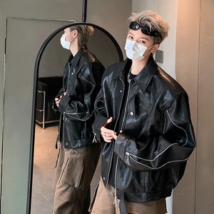 Chaqueta de Cuero de Oveja Genuino para Hombre, a la Moda, Impermeable, Transpirable, Estilo Casual para Motocicleta, Color Sólido 2024, Cuello Camisero, Estilo Coreano - Product Image 3