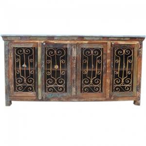 Meubles de salon de luxe légers en bois indien industriel Vintage fer Jali porte salon buffet antique décor à la maison - Product Image 4