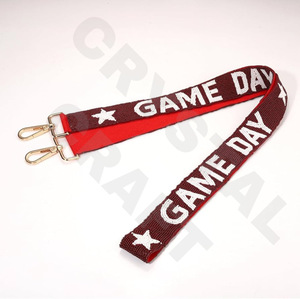 Multi Customized White Gold Seed Bead Bag Straps 'Hook Em Horns' Fashionable Accessory Beaded Purse Strap - Product Image 3