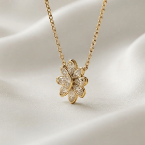 สร้อยคอเพชรเพาะเลี้ยงรูปดอกไม้, จี้รูปหยดน้ำทรงมาร์คีส์ทอง 14K/18K, สี VVS/VS DEF, สร้อยคอรูปดอกเดซี่ ของขวัญสำหรับเธอ - Product Image 2