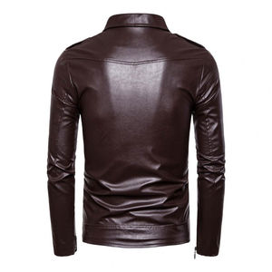 Chaqueta de Motociclista de Cuero Vacuno Genuino Personalizada de Diseño Premium para Hombre, Estilo Vintage Elegante con Cuello Alto, Impermeable y con Cremallera Larga - Product Image 2