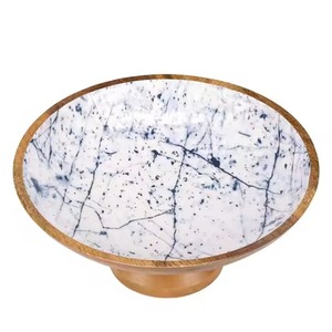 Handmade Mango Wood <b>Bowl</b> with <b>Enamel</b> Print Decorative Design with Spoon for Serving Salads in Restaurants Hotel - Product Image 6