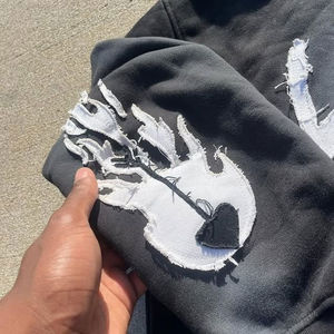 Survêtement lourd pour hommes, OEM personnalisé, logo brodé avec patchs usés, lavage à l'acide, sweat-shirt vintage à capuche, pantalon de survêtement évasé - Product Image 6