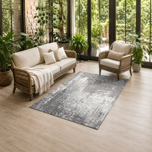 Tapis de salon en chenille gris argenté à motif design imprimé numériquement, lavable en machine, antidérapant - RUGS DEPOT LXDP-0820 (vente en gros) - Product Image 6