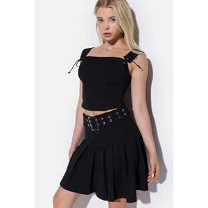 Crop top noir avec bretelles à œillets, vêtement décontracté de longueur courte avec logo sur le devant - Product Image 2