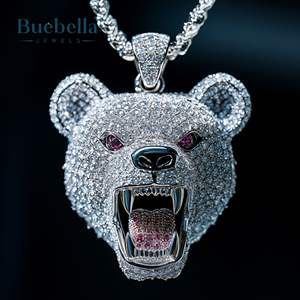 925 Plata lujo Iced Out Iced Roaring Bear cabeza colgante collar hombres rapero estilo diamante Bling joyería - Product Image 2