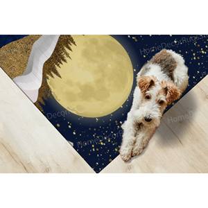 Alfombra con Estampado de Estrellas Doradas: Diseño Moderno de Paisaje de Montaña Abstracto, con Pelo Suave - Product Image 3