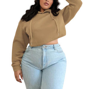 Sudadera con capucha recortada para mujer con logotipo personalizado Top de moda elegante y cómodo con opciones de impresión y bordado - Product Image 1