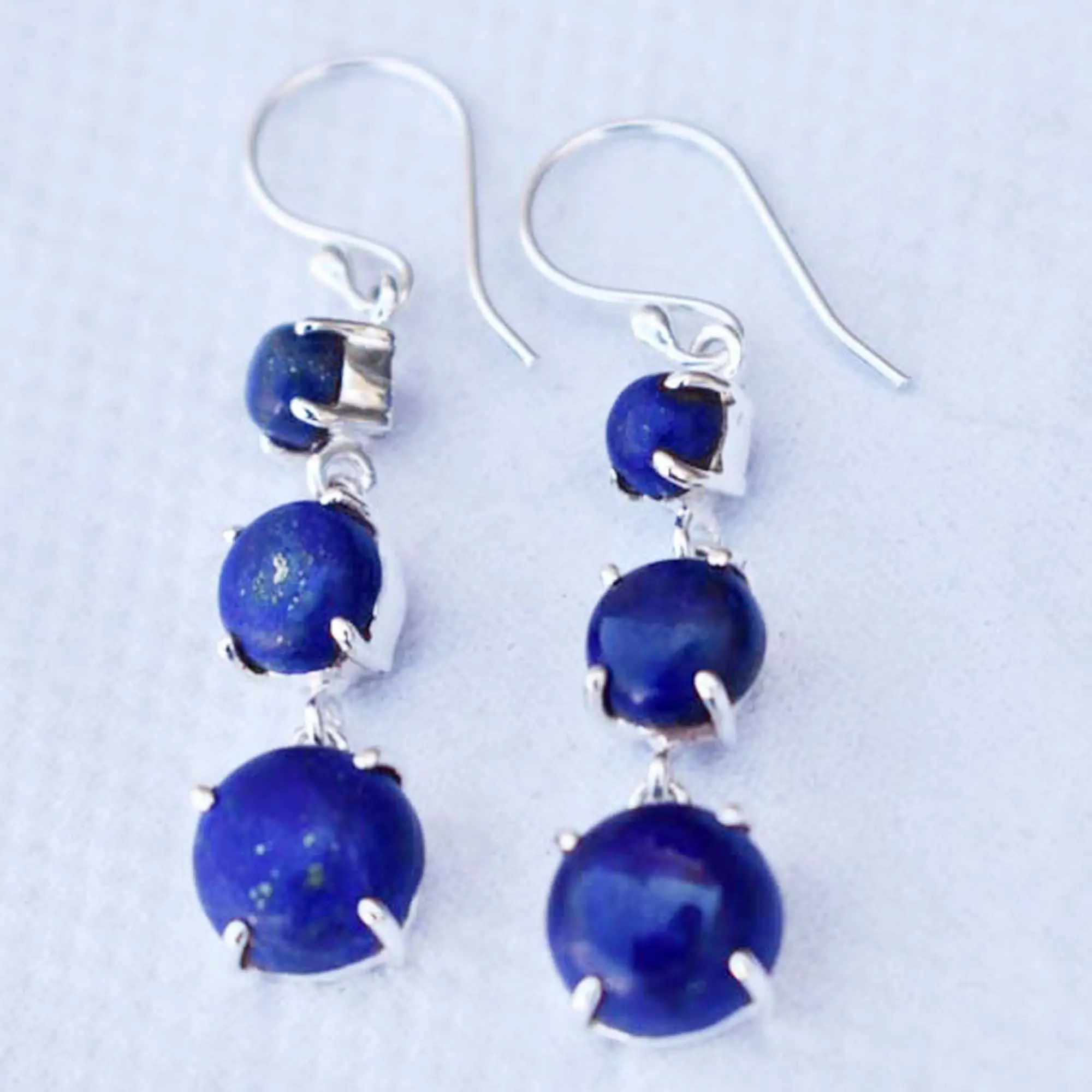 Best Collection Latest Trendy 925 Sterling Silver Gorgeous Blue Lapis Lazuli Three Gemstone Handmade Jewelry Dangle Hook Earring