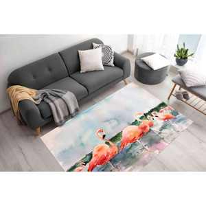Tapis Flamant rose aquarelle : motif animal tropical, lavable en machine, tapis imprimé, tapis en chenille - Product Image 3