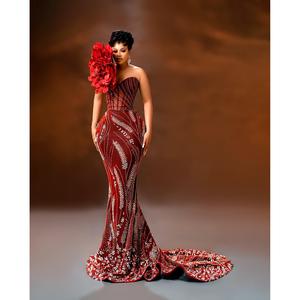 Robe de soirée longue faite main Ruby Royale Couture pour femme, taille naturelle, ornée de fleurs, idéale pour les fêtes et événements formels - Product Image 4