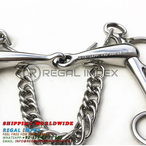 Embouchure de rênes en acier inoxydable pour cheval, embouchure articulée avec crochets et chaîne de rênes, vente en gros pour équitation et fournisseur de maréchal-ferrant - Product Image 6