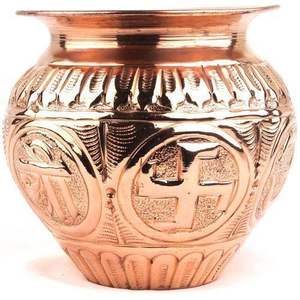 Antique style copper <b>lota</b> water pot with wide open top perfect for daily puja practices and wellness needs - Product Image 1