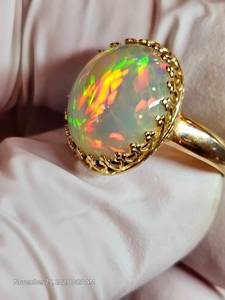 Anillo de ópalo de fuego de panal chapado en oro Anillo de compromiso de ópalo Anillo de ópalo de oro Plata de Ley 925 Regalo de joyería fina para ella - Product Image 2