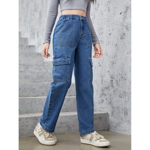 Jeans Cargo de Mezclilla para Mujer, Color Azul Piedra, Cintura Alta, Holgados, con Múltiples Bolsillos, Ecológicos, Transpirables, Estilo Urbano, Vintage - Product Image 6