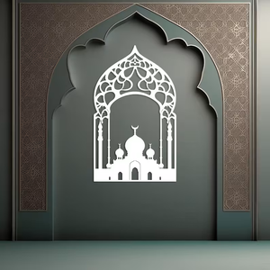ของตกแต่งไม้รูปพระจันทร์เสี้ยวขนาดใหญ่สำหรับวันอีด มูบารัค พร้อมภาพเงาของมัสยิดและลวดลายดาวเรขาคณิตเพื่อการตกแต่งที่โดดเด่นในเทศกาล - Product Image 2