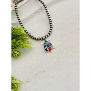Colgante de Estilo Étnico del Suroeste con Incrustaciones de Turquesa Multicolor y Plata de Ley - Product Image 4
