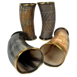 Cuerno vikingo para beber de la mejor calidad, recipiente de vidrio hecho a mano, cuerno Natural, vaso de chupito, borde dorado tallado, Navidad decorativa - Product Image 6