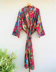 Bata de Kimono indio de algodón orgánico hecha a mano personalizada con estampado de bloque de mano Proveedor de Albornoz ecológico - Product Image 2