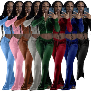 ชุด2ชิ้นกำมะหยี่สไตล์2025สำหรับฤดูใบไม้ร่วงฤดูหนาว2ชิ้นมีกระเป๋าซิปชุดสูทสำหรับผู้หญิง2ชิ้น - Product Image 1