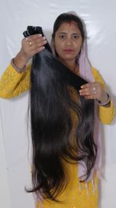 Extensiones de cabello humano de onda recta Natural indio Remy, Color negro sin procesar, sin enredos, sin paquetes, estilo de Peluca de Temple - Product Image 2