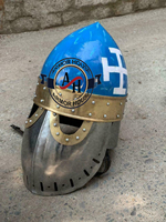 Casco medieval de Pan de Azúcar, recreación de acero, casco con visera Bascinet Medieval SCA, esmalte plateado y azul con disfraz de Halloween