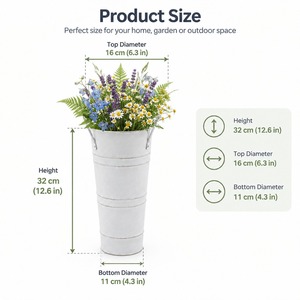 <b>Tall</b> White Galvanized Metal French Bucket <b>Vase</b> Rustic Farmhouse Floor Table Planter Container with Wildflower Bouquet Decor - Product Image 4