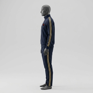 <b>Men's</b> Winter Hooded <b>Navy</b> Blue Tracksuit Set Full Zip Athletic Jacket <b>Jogger</b> Pants Gold Side Stripes Sportswear Training Gym - Product Image 2