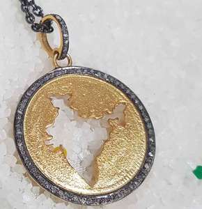 Pendentif plaqué rhodium noir vintage pour femme en argent sterling 925 avec diamant pavé naturel Bharat doré Taille 30x30MM pour mariage - Product Image 4