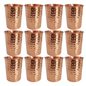 Hammered Design Copper <b>Glass</b> Handcrafted Drinkware For Water Juice And Traditional Indian Dining Use Handcrafted From India - Product Image 2