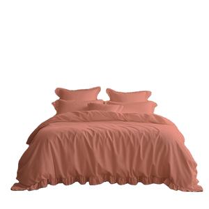 Parure de lit en polycoton orange à volants, style princesse, housse de couette, drap-housse, taies d'oreiller, 4 pièces, taille double, pour usage domestique - Product Image 1
