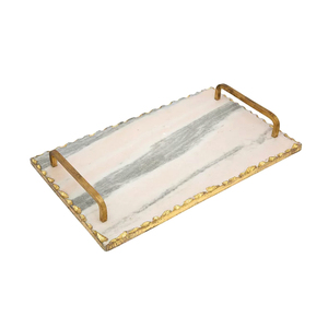 Plateau de service de mariage de style américain en marbre de haute qualité, finition dorée, écologique, avec poignée en métal faite à la main, vente en gros, nouveauté - Product Image 1