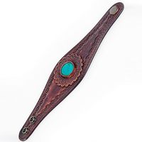 Bracelets manchette en cuir usiné à la main de style occidental avec pierre turquoise pour accessoire de mode unisexe pour usage quotidien
