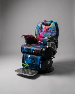 Graffiti Print Aluminum Hydraulic Barber <b>Chair</b> <b>Leather</b> Seat <b>Reclining</b> 360 Rotation Height Adjustable Modern Luxury Salon - Product Image 1
