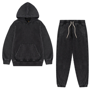 Venta al por mayor de fabricantes personalizados, ropa de calle negra para hombres, chándal de algodón pesado, chándal lavado Vintage personalizado - Product Image 1