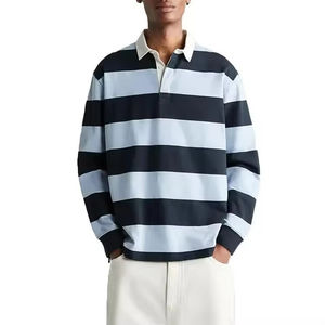 Jersey de Rugby de Algodón a Rayas Sólidas de Alta Calidad al por Mayor, Manga Larga para Hombre, para Camisetas Polo con Logotipo Bordado Personalizado - Product Image 1