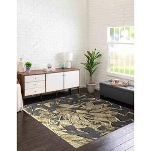 Tapis abstrait noir et or : Décoration d'art moderne, tapis imprimé, tapis fin non tissé - Product Image 3