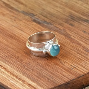 Aqua Chalcedony <b>Ring</b> 925 Sterling Silver Round Gemstone Hammered Statement Designer Gift <b>Ring</b> for Women - Product Image 4