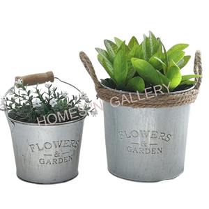Hot Selling Galvanized Wood Handle Planter Bucket for Home and Office Decor Wholesale Supplies for Garden Flower Planters - Product Image 2