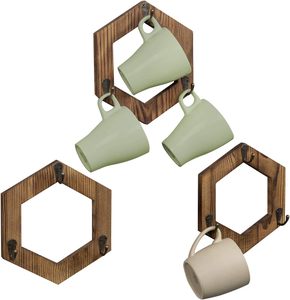 Neuheiten Hängende Kaffeetasse Rack Wand becher und Becher halter mit <span class=keywords><strong>3</strong></span> Haken und geometrischem Sechseck-Design - Product Image 2
