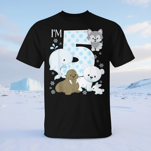 Camiseta de Cumpleaños Número 5 con Temática de Animales del Ártico: Oso Polar, Morsa, Zorro y Animales Marinos, Producto Promocional - Product Image 3