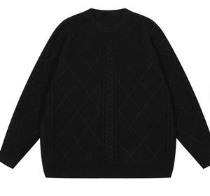 Pull en tricot torsadé rétro élégant pour hommes, tricot chaud de couleur unie à carreaux pour l'automne, l'hiver, teint uni, élégant - Product Image 1